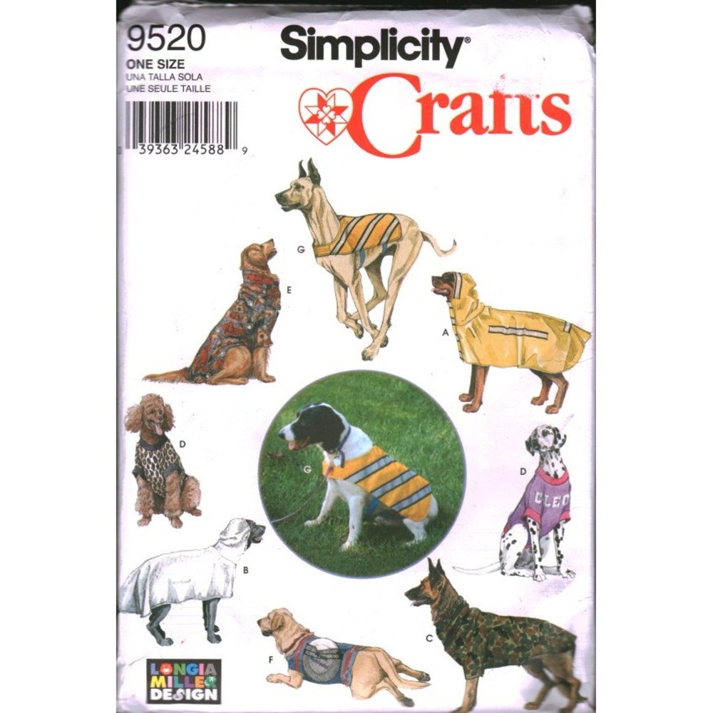 Simplicity 9520 Dog Clothes Sewing Pattern Longia Miller Design Large Dogs 1 sz
